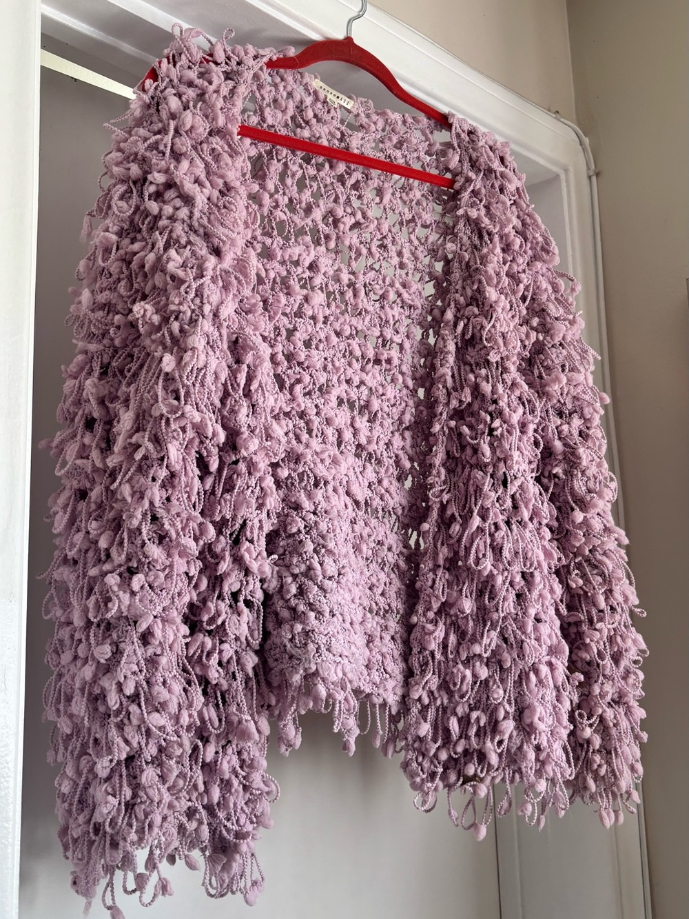 Loop-Textured Open Cardigan Sweater in Dusty Lavender - Picture 5 of 5